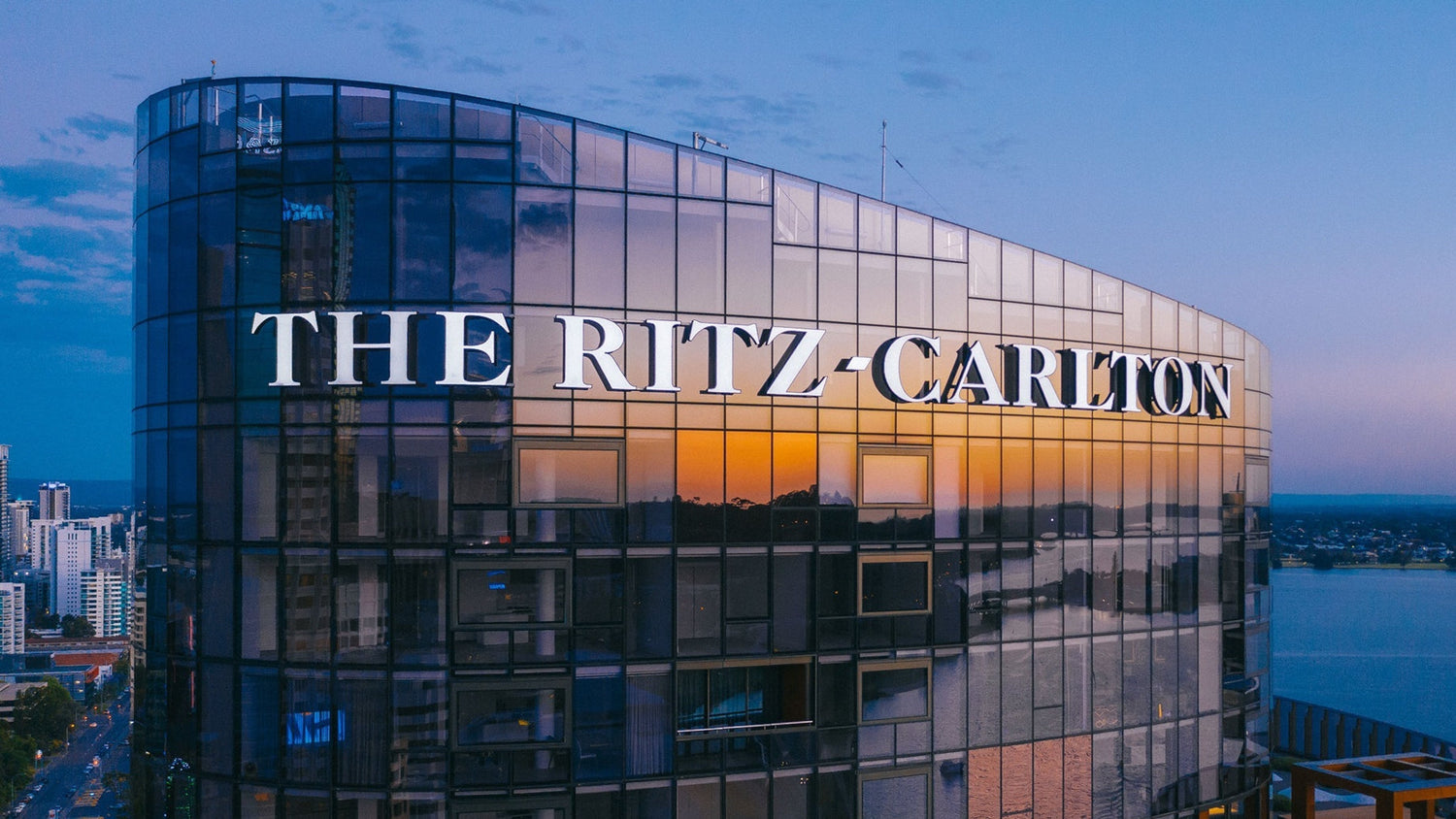 The blue sky at sunset makes the Ritz-Carlton even more luxurious.