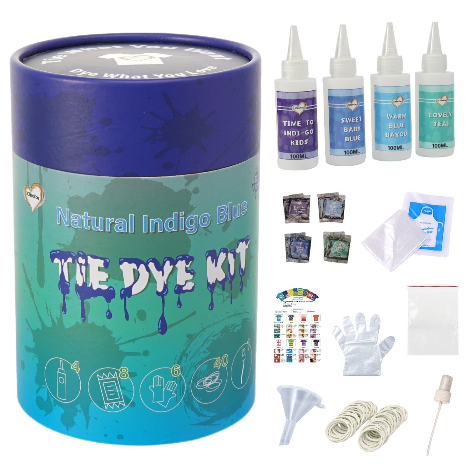 IOliveYou Tie Dye blue tie dye, blue tie dye kit, IOliveYou tie dye, tie dye, Tie Dye Kit, tie dye kits, tie dye kits for large groups, tie dye party kit