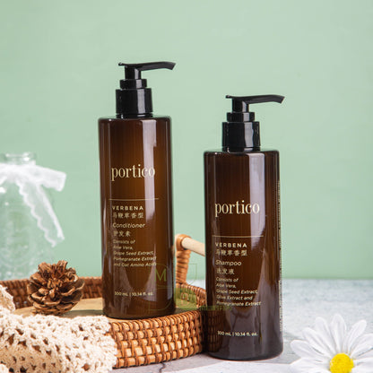 Portico body lotion, hotel-shampoo-conditioner