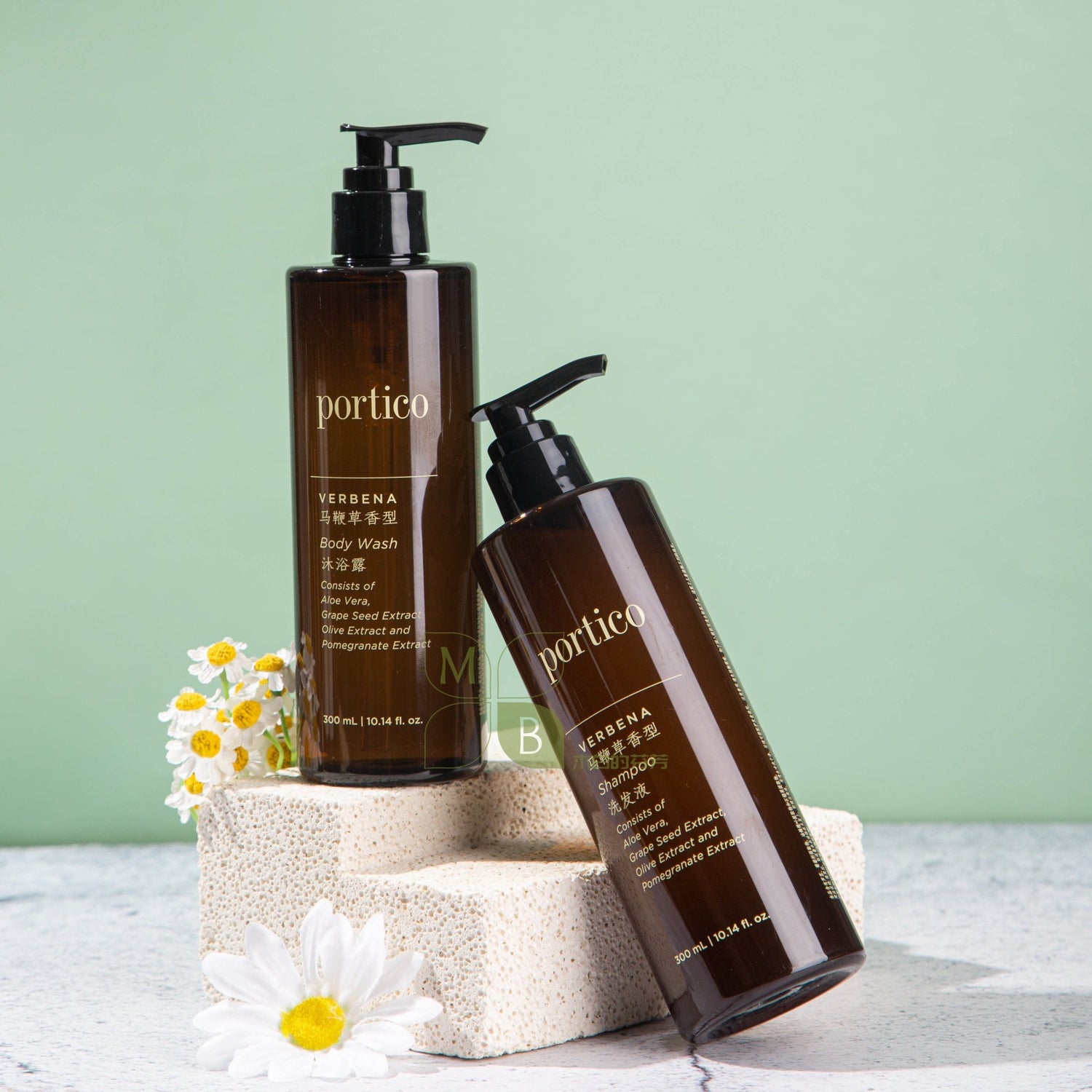 Portico body lotion, hotel-shampoo-conditioner