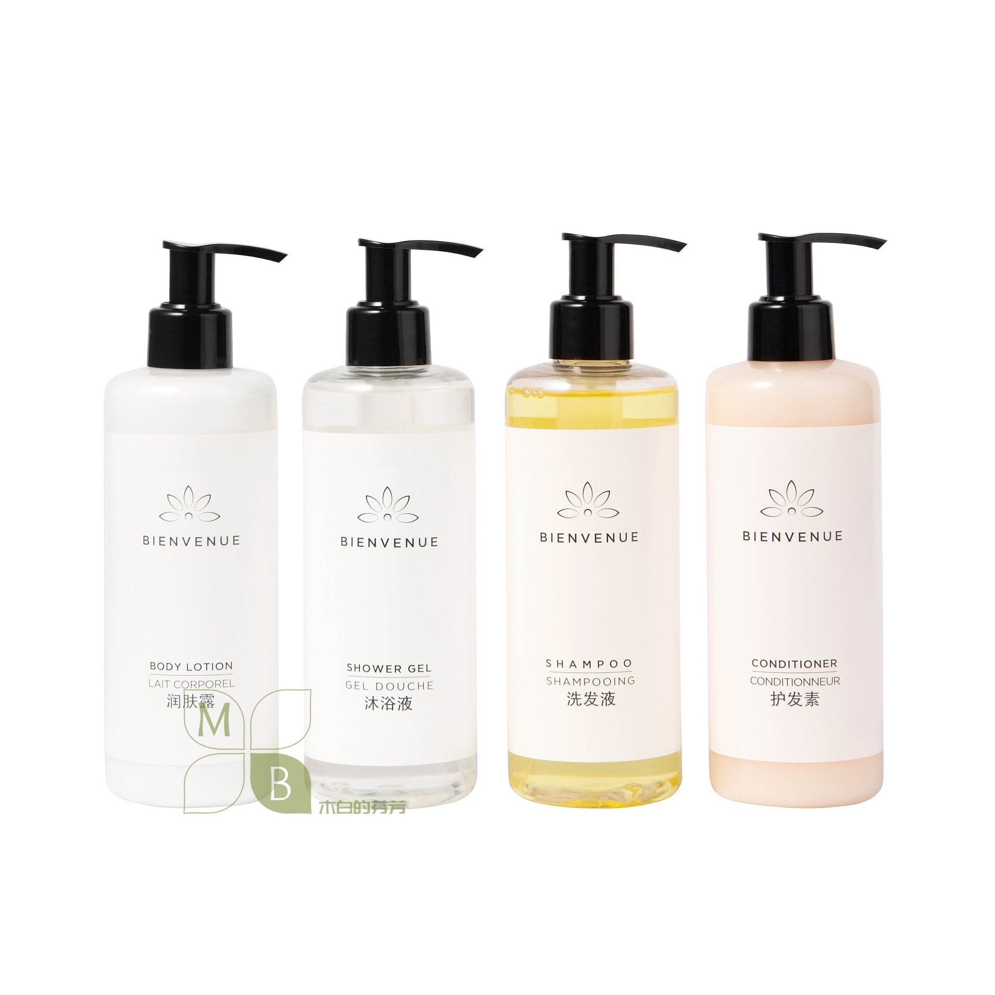 BIENVENUE body lotion, hotel-shampoo-conditioner