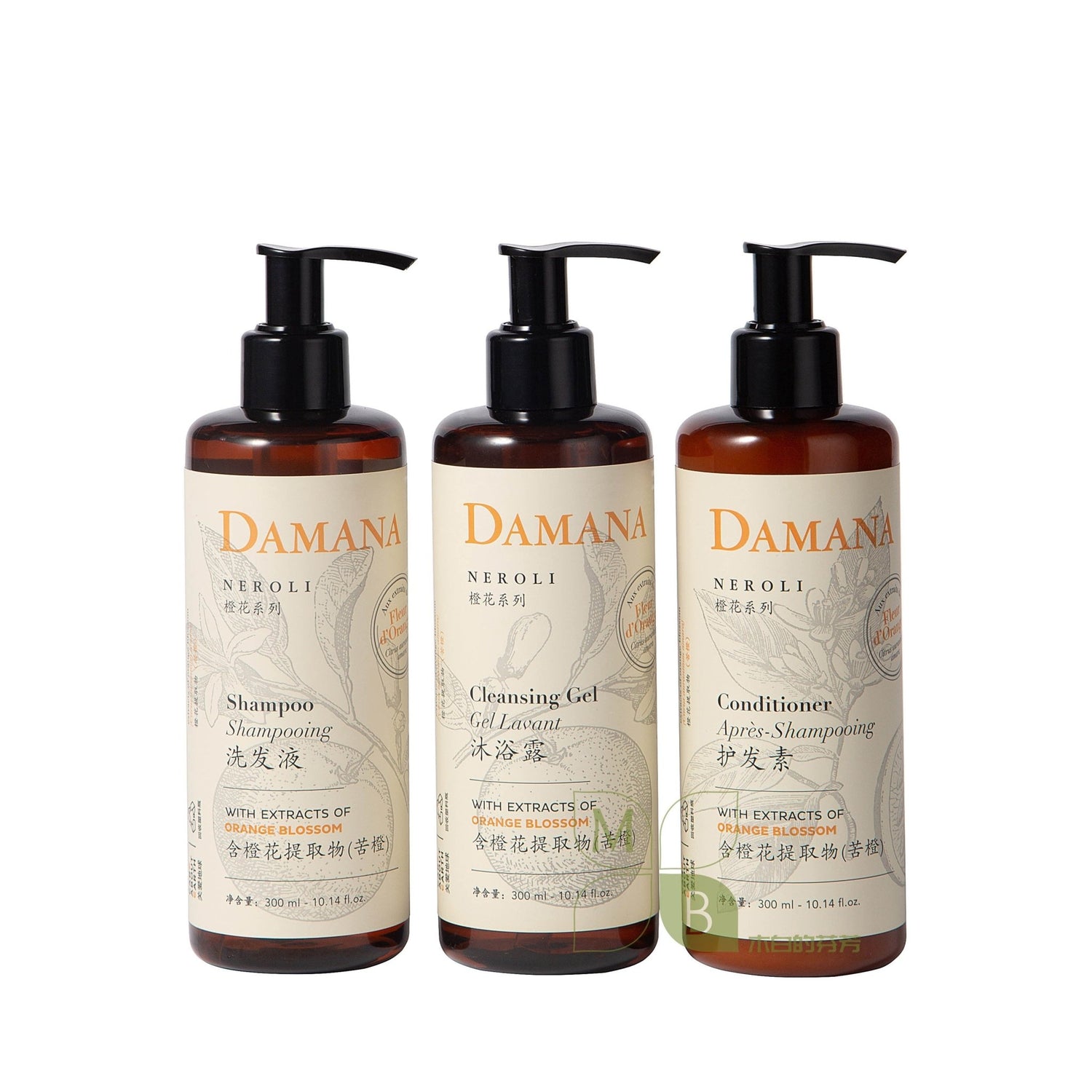 DAMANA body lotion, hotel-shampoo-conditioner