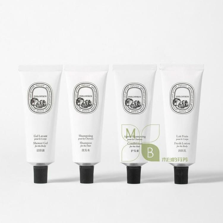 Diptyque body lotion, hotel-shampoo-conditioner, Philosykos