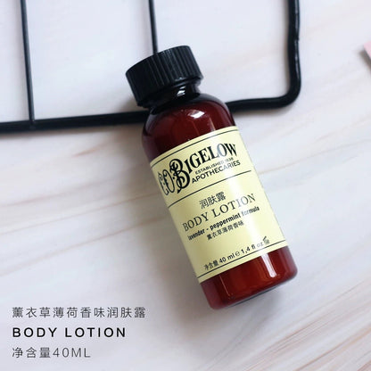 C.O.BIGELOW body lotion, hotel-shampoo-conditioner