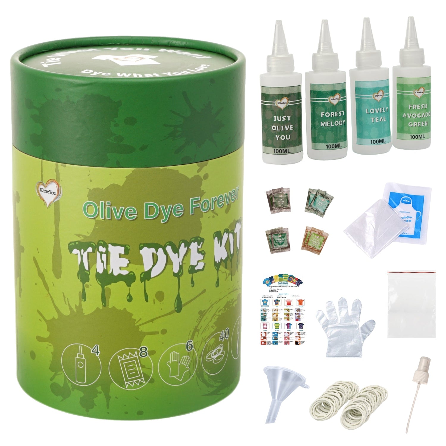 IOliveYou Tie Dye green tie dye, green tie dye kit, IOliveYou tie dye, tie dye, Tie Dye Kit, tie dye kits, tie dye kits for large groups, tie dye party kit