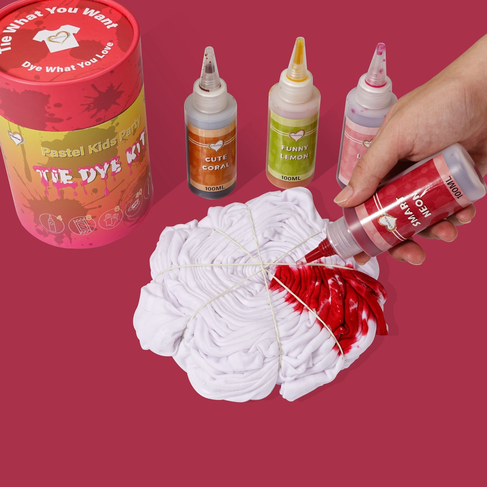 IOliveYou Tie Dye IOliveYou tie dye, pink tie dye kit, red tie dye kit, tie dye, Tie Dye Kit, tie dye kits, tie dye kits for large groups, tie dye party kit