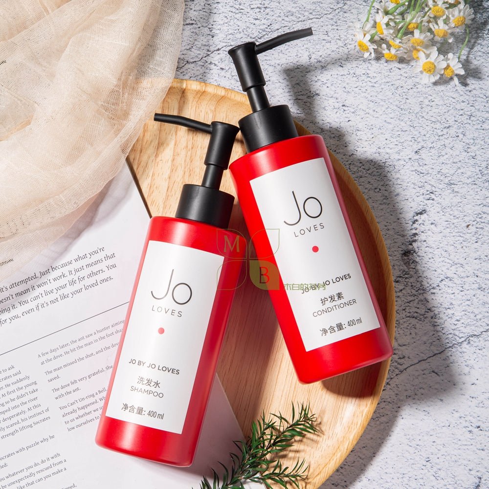 JO LOVES body lotion, hotel-shampoo-conditioner