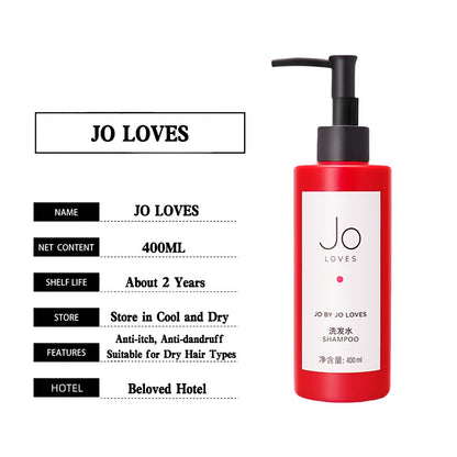 JO LOVES body lotion, hotel-shampoo-conditioner