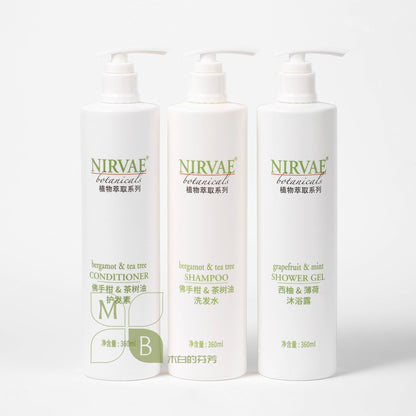 NIRVAE Botanicals, hotel-shampoo-conditioner