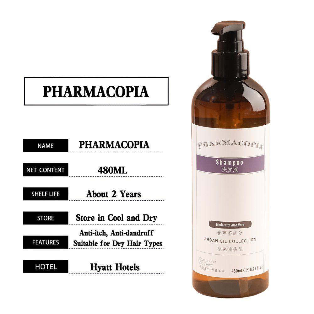 PHARMACOPIA body lotion, hotel-shampoo-conditioner