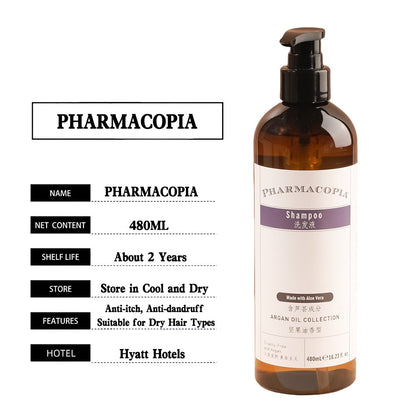 PHARMACOPIA body lotion, hotel-shampoo-conditioner