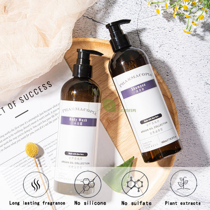 PHARMACOPIA body lotion, hotel-shampoo-conditioner