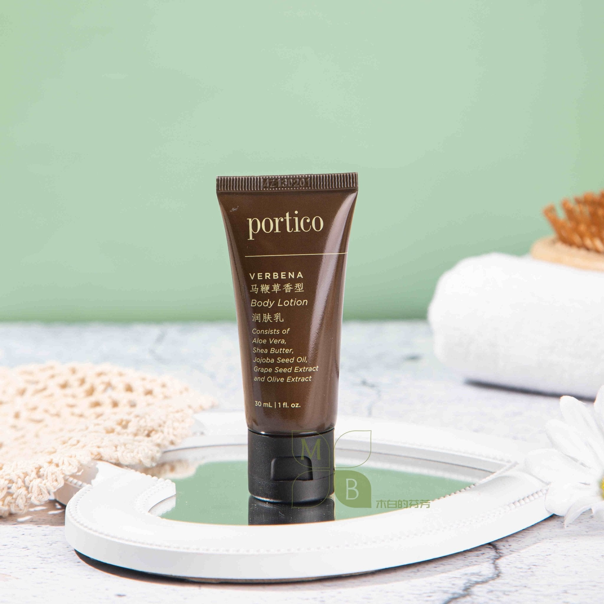 Portico body lotion, hotel-shampoo-conditioner