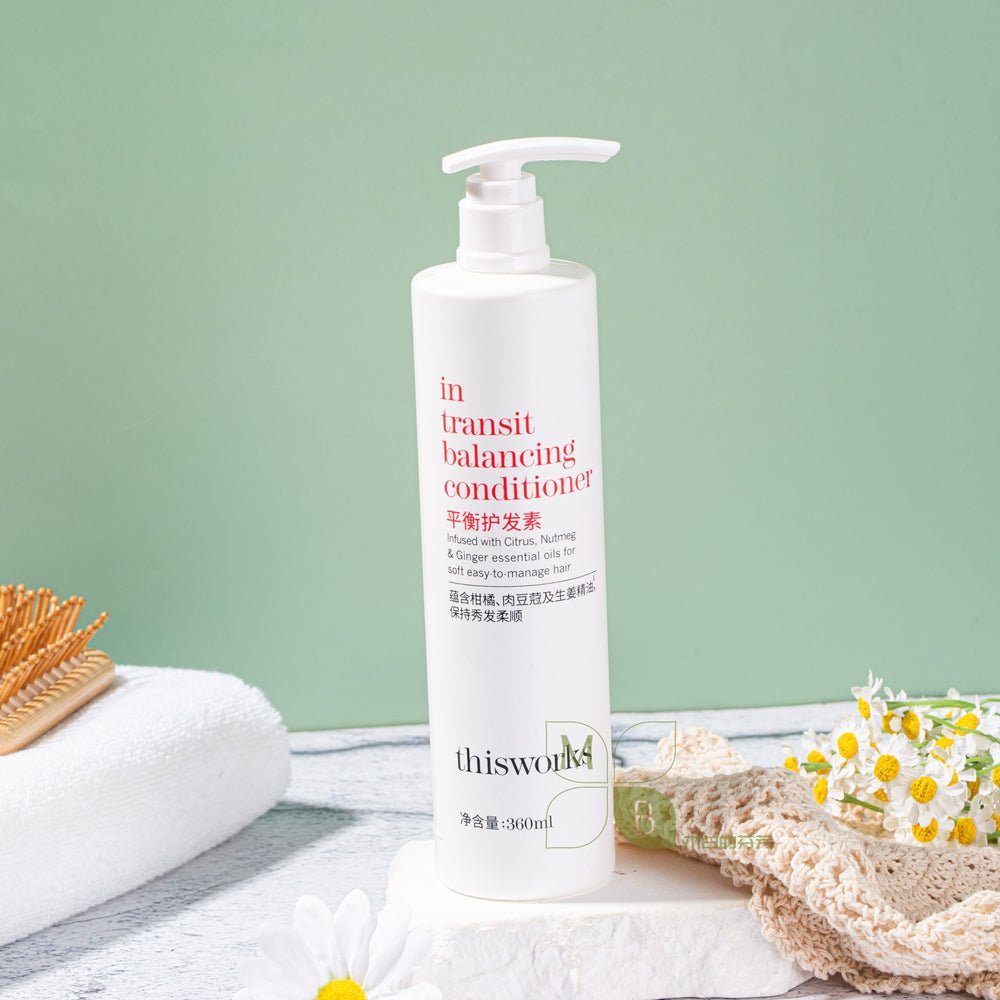 Thisworks body lotion, hotel-shampoo-conditioner